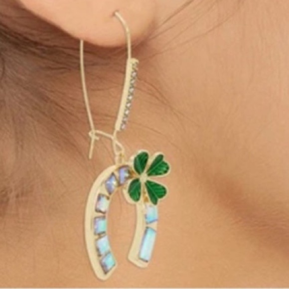 RESERVED BETSEY JOHNSON Lucking Out Horseshoe & Shamrock Crystals Earrings NWT - Picture 6 of 7